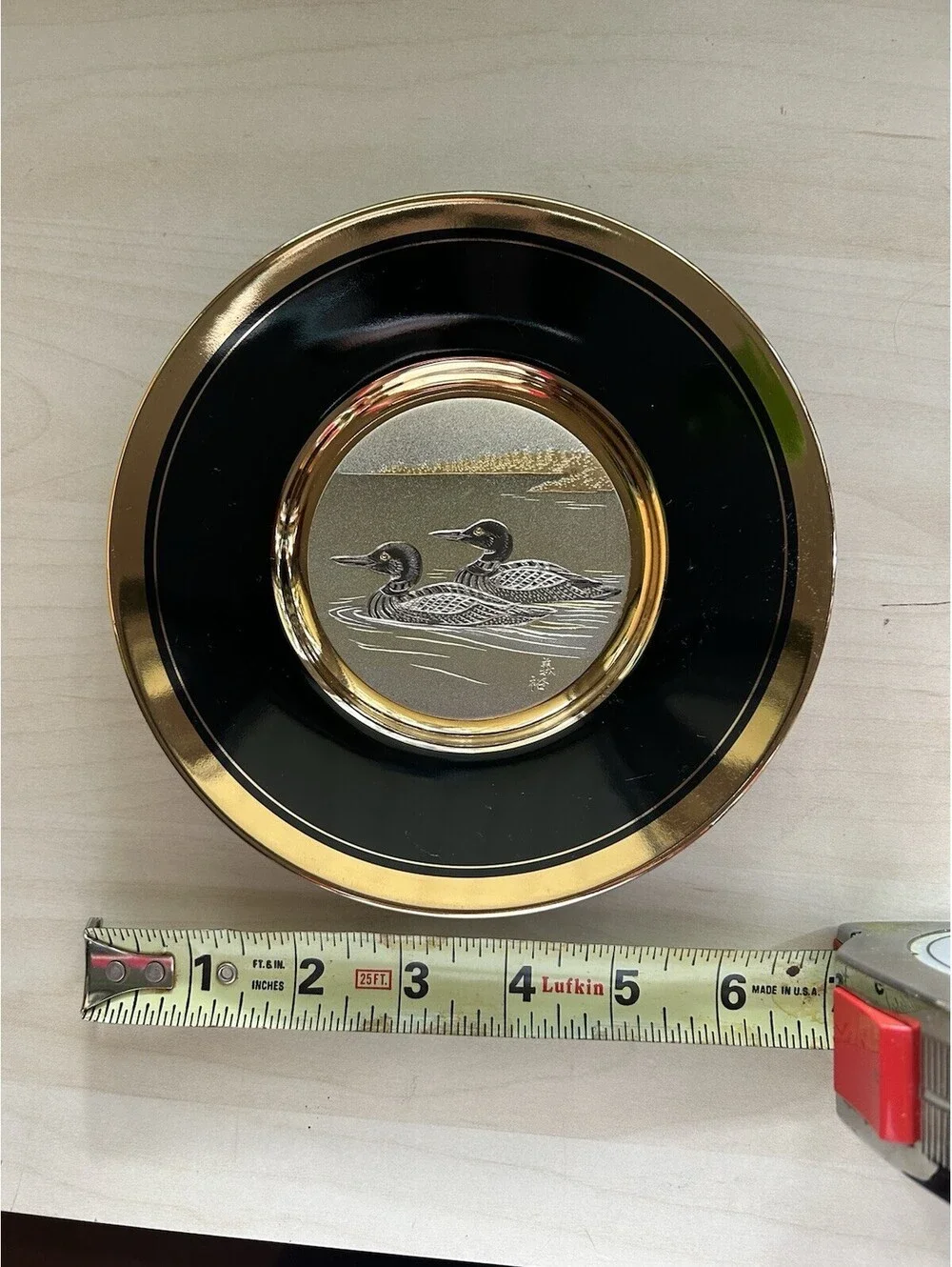 Vintage Dynasty Gallery Original Chokin Art Loon Plate 24KT Gold Trim 6.5